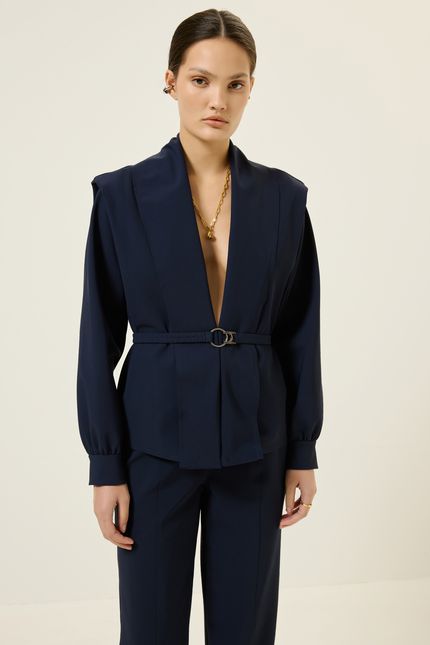 Casaco prega ombro block azul rock