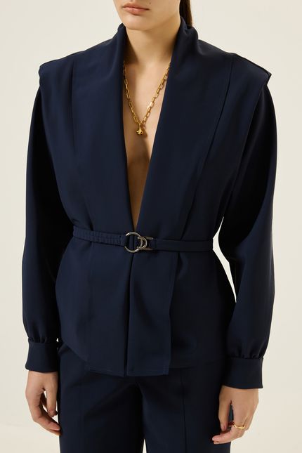 Casaco prega ombro block azul rock