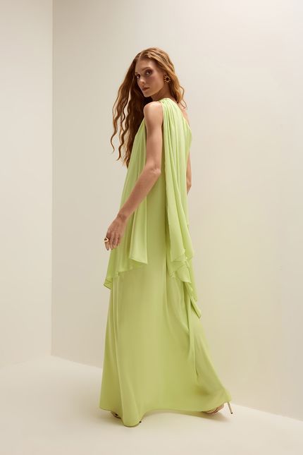 Vestido festa ombro detalhe verde cana