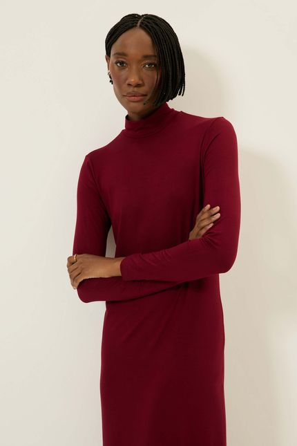 Vestido básico gola alta vinho tango