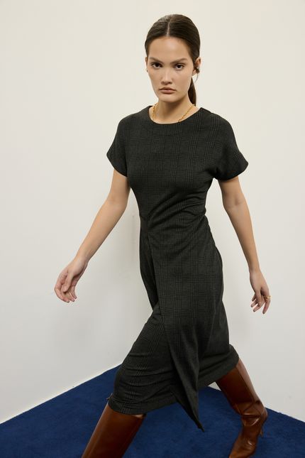vestido alfaiataria gales cinza noite com preto