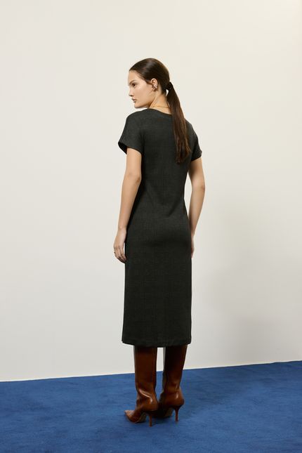 vestido alfaiataria gales cinza noite com preto
