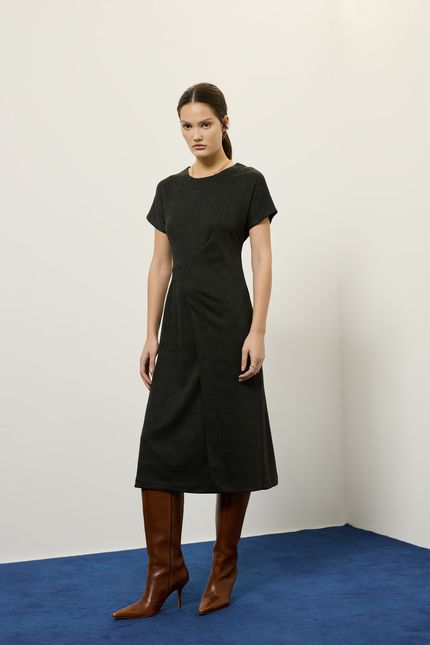 vestido alfaiataria gales cinza noite com preto