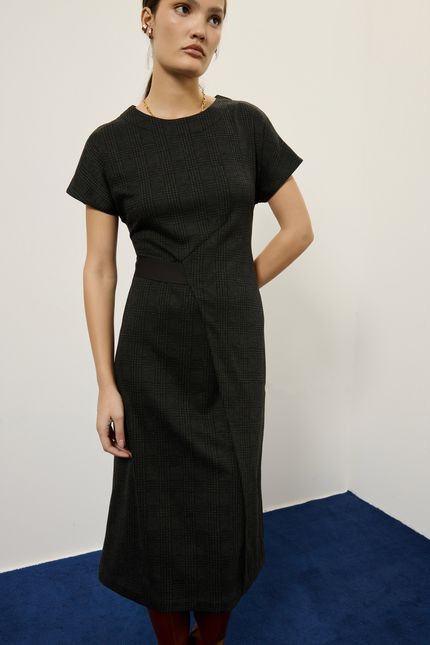 vestido alfaiataria gales cinza noite com preto