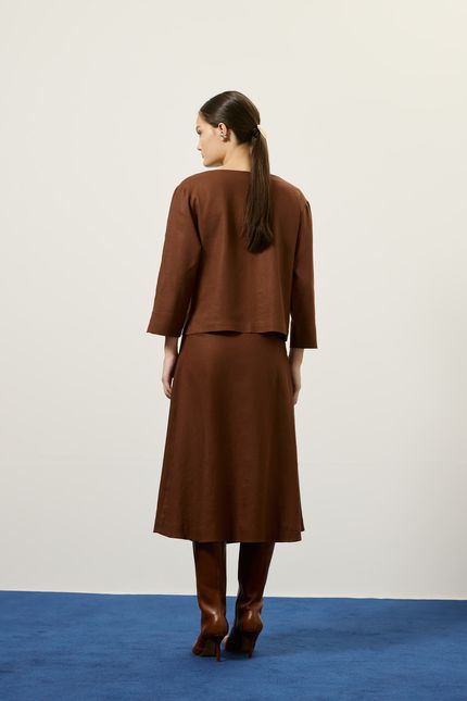 Blusa linho decote v marrom madeira