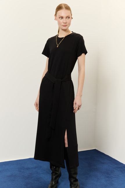 Vestido moletinho maxi fenda preto