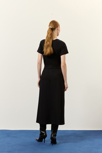Vestido moletinho maxi fenda preto