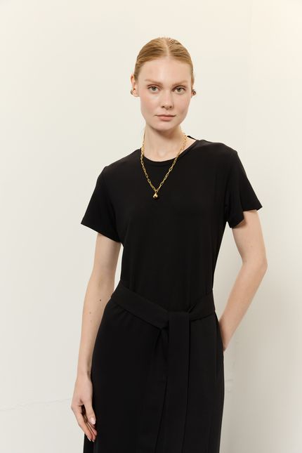 Vestido moletinho maxi fenda preto