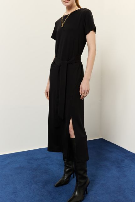 Vestido moletinho maxi fenda preto