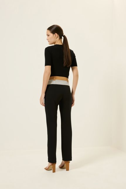 Calça detalhe cós bicolor preto com caramelo viola