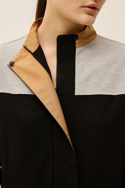 Casaco detalhe bicolor preto com caramelo viola