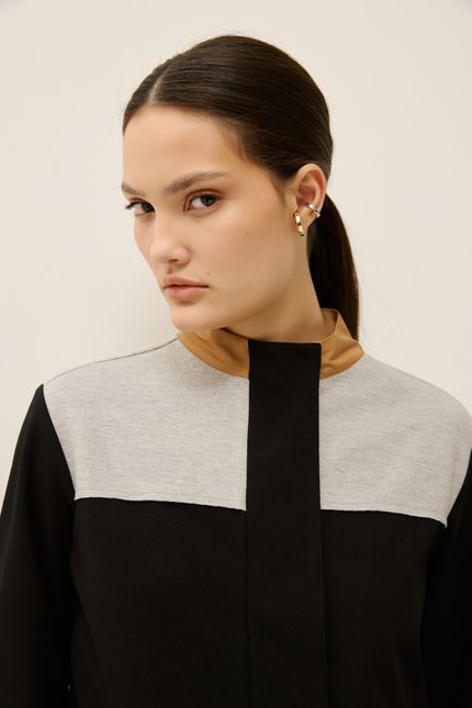 Casaco detalhe bicolor preto com caramelo viola