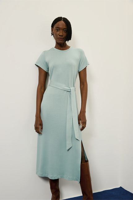 Vestido moletinho maxi fenda azul mpb