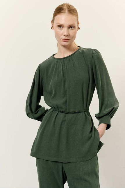 Blusa túnica punho pesponto verde jazz