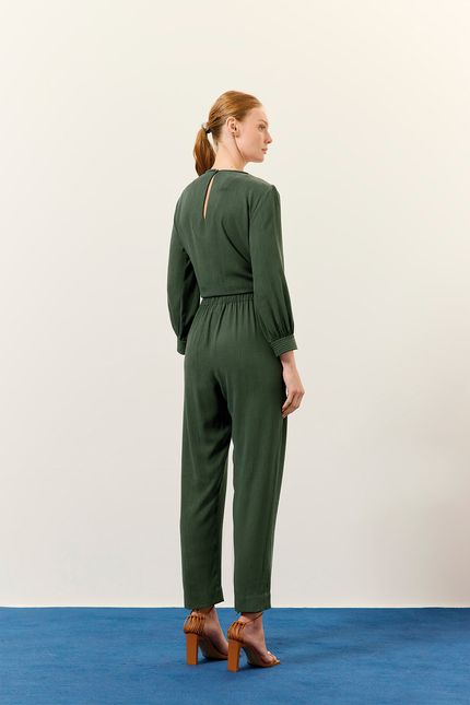 Blusa túnica punho pesponto verde jazz