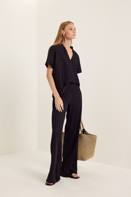 Blusa gola jersey listrado preto