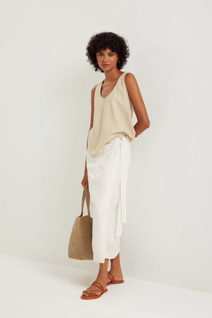 Saia linho maquinetado listras off white