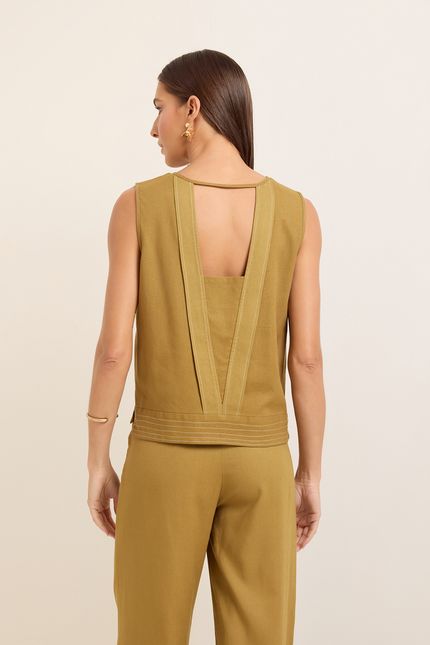 Blusa linho pesponto s/m verde cominho