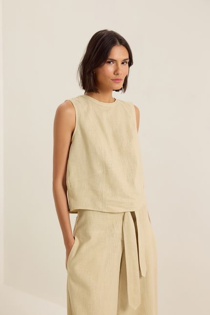 Blusa rami pespontos bege granola