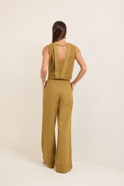 Calça linho barra vivo verde cominho