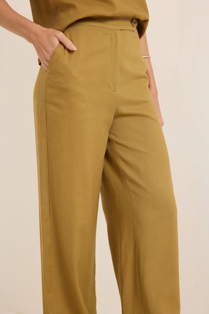 Calça linho barra vivo verde cominho