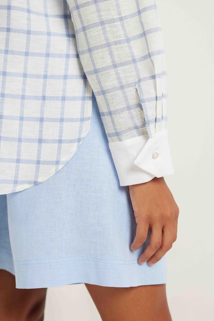 Camisa linho fio tinto xadrez azul ceu c/ off white