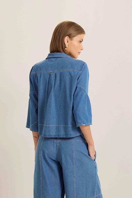 Camisa jeans cropped reto jeans