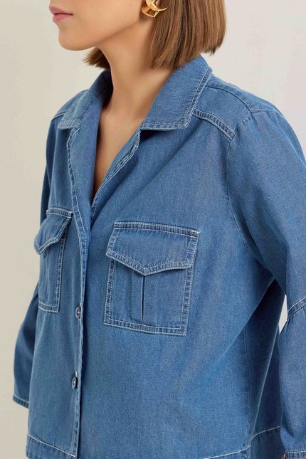 Camisa jeans cropped reto jeans