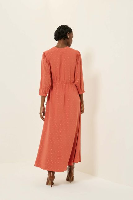 Vestido lurex poá babados laranja forro
