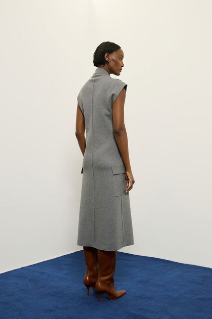 Vestido dublada mescla maxi cinza mescla