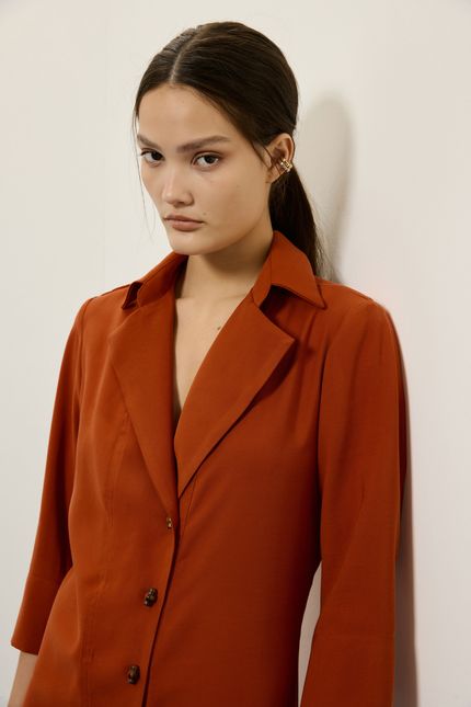 Vestido cupro acetinado curto laranja forro