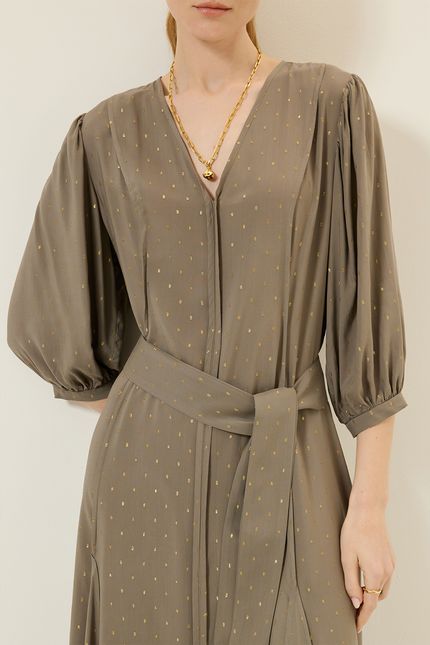 Vestido lurex poá midi cinza noite