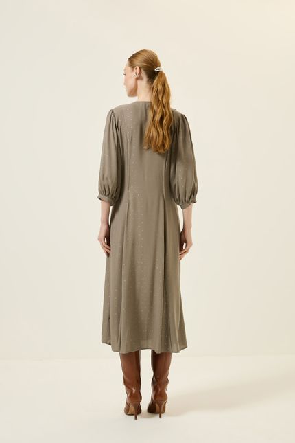 Vestido lurex poá midi cinza noite