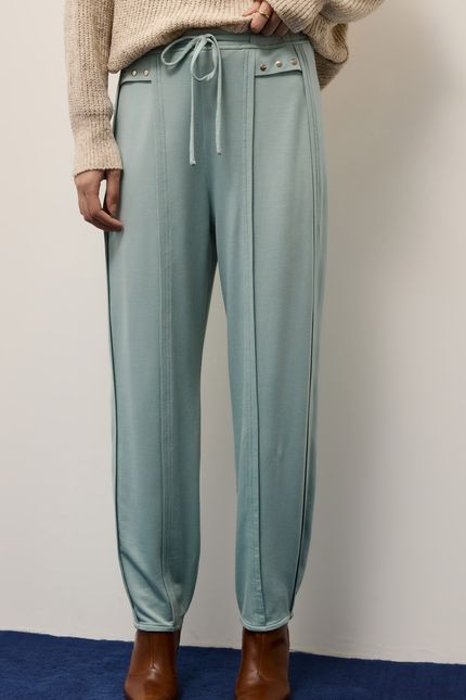 Calça moletinho detalhe metal azul mpb