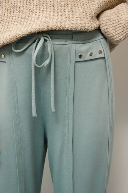 Calça moletinho detalhe metal azul mpb