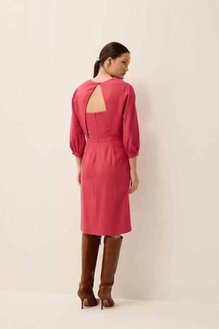 Vestido linho curto det metal rosa bolero