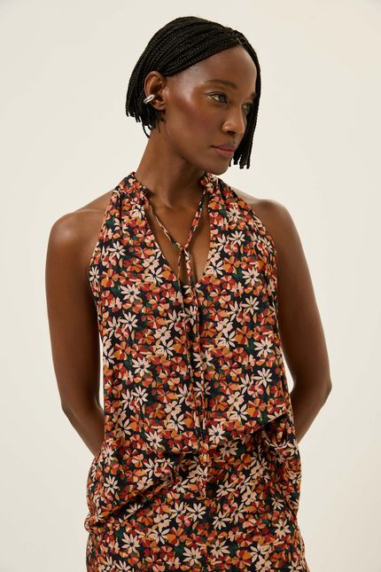 Blusa sm amarração floral tropicália floral tropicália vermelho soul