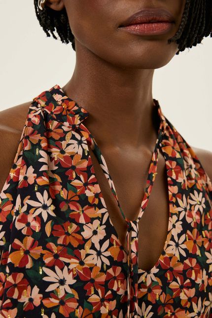 Blusa sm amarração floral tropicália vermelho soul