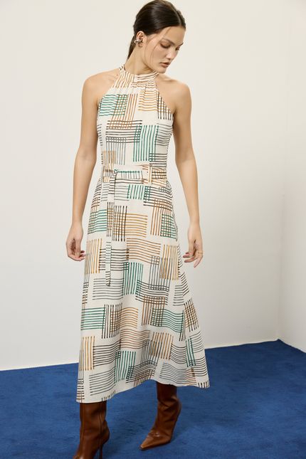 Vestido cinto bateria bateria bege natural