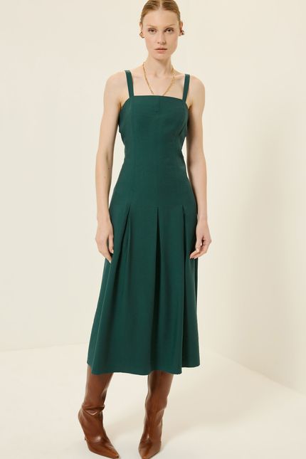 Vestido cupro midi recortes verde jazz