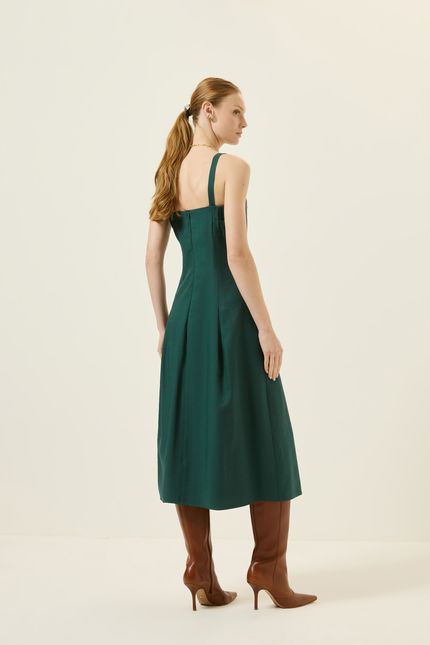 Vestido cupro midi recortes verde jazz