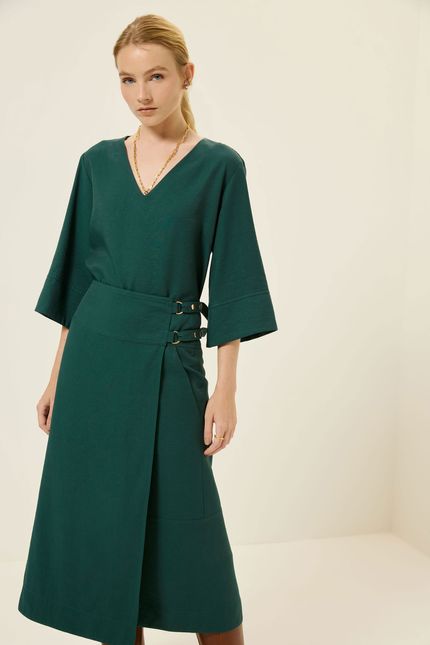 Saia cupro midi cós fivela verde jazz