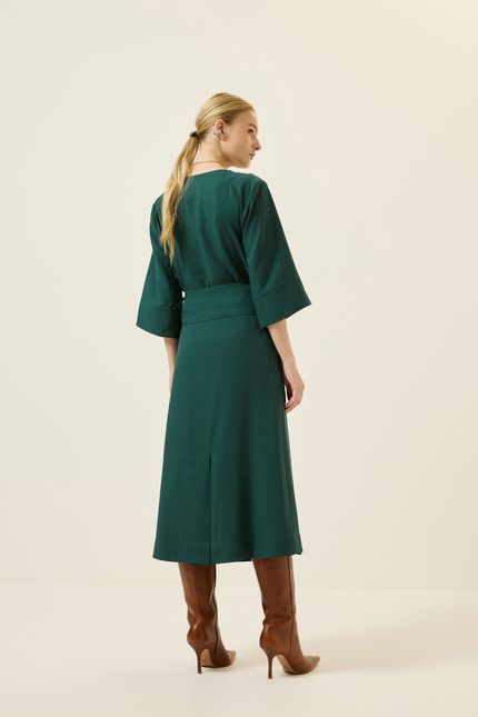 Saia cupro midi cós fivela verde jazz