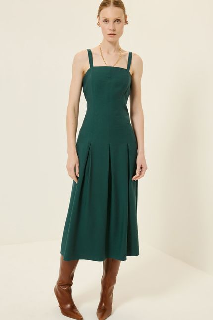 Vestido cupro midi recortes verde jazz