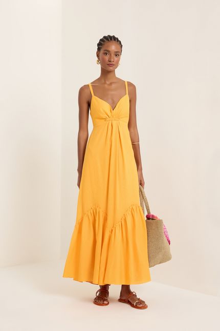 Vestido cambraia ferragem amarelo ouro