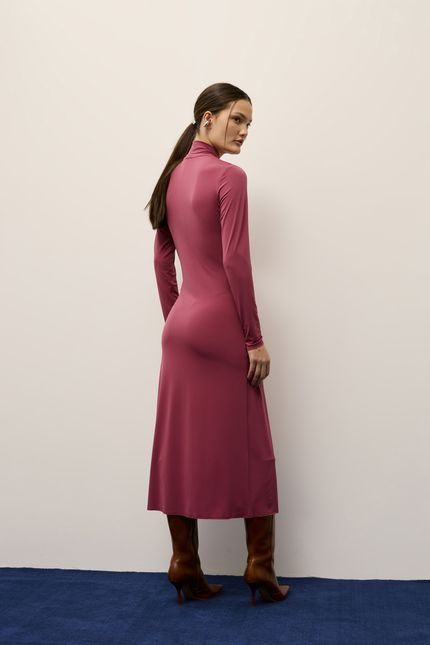 Vestido midi gola amarração rosa mambo