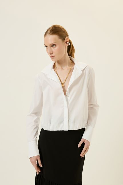 Camisa tricoline cropped branco