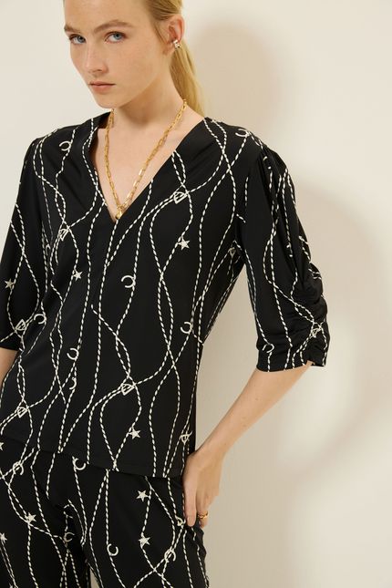 Blusa bio jersey detalhe manga selaria selaria preto com off white