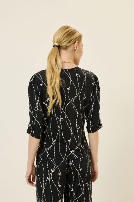 Blusa bio jersey detalhe manga selaria selaria preto com off white