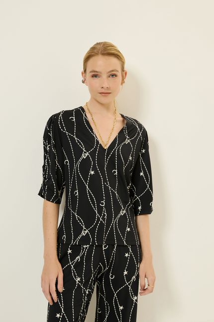 Blusa bio jersey detalhe manga selaria selaria preto com off white